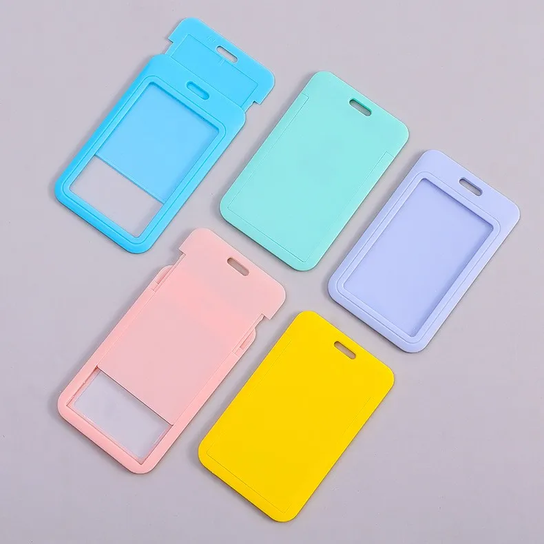 Horizontal slide hard plastic badge one-sided transparent work card cover bus card set cheap student campus card holder