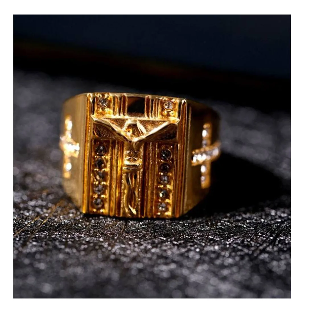 New arrival american golden stainless steel Rock hip hop full rhinestone bull head jewelry ring