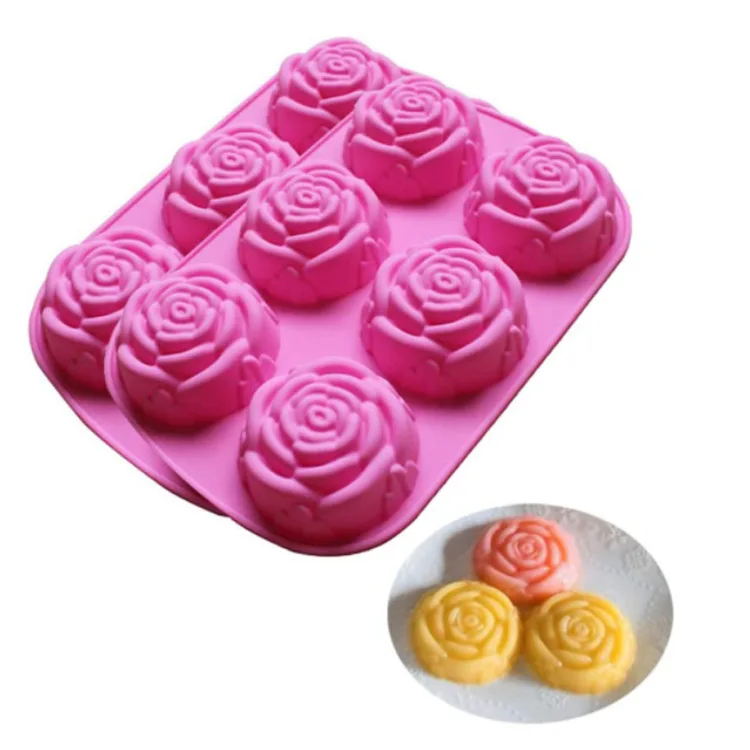 6 Cavity Multi Purpose Rose Shape Soap Biscuit Chocolate Cake Decoration Silicone Cake Baking Mold
