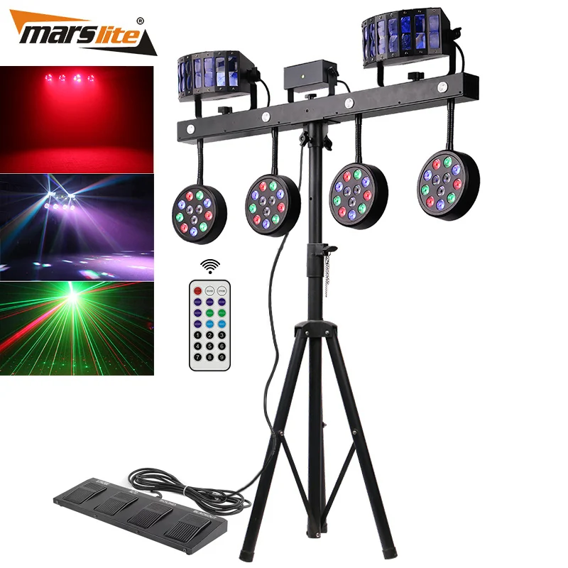 Professional Portable Dj Lights Strobe +Derby +Laser+Par Can Led Par Kit Stand Effect Stage Lighting