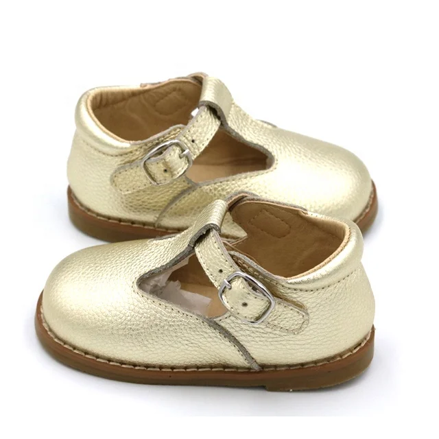 Fashion Buckle Strap Real Leather T-bar Hard Sole Girl Children Dress Shoes