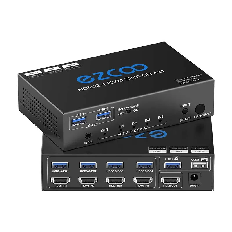 USB 3,0 KVM переключатель HD-MI 4 компьютера 1 монитор 8K 4K 120 Гц VRR G/синхронизация HDCP обойти Atmos ИК-пульт дистанционного управления 4xUSB3.0 кабель клавиш ИК удлинить