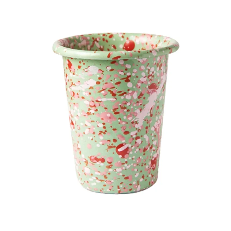 Eco friendly Korea novelty pattern splash swirl design metal enamel splatter coffee cup tumbler without handle