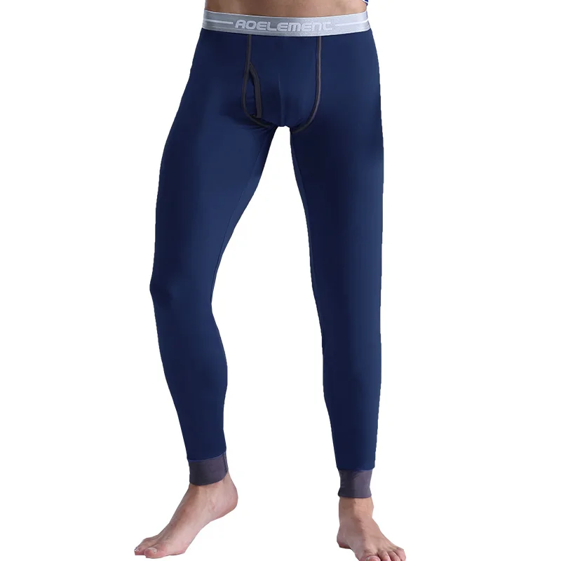 Wholesale thermal underwear slim Pant leggings fashion trend fit trousers men solid color warm for heated men long john pants
