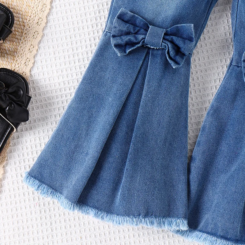 2024 New style summer baby girl sleeveless one shoulder tank top +flared jeans pants 2 piece outfit clothing set