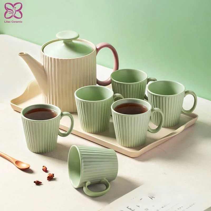 Ceramic Coffee Mug and Teapot with Serving Tray Gift Set Nordic Water Cups Tea Pot Kettle Suit Home Decoration
