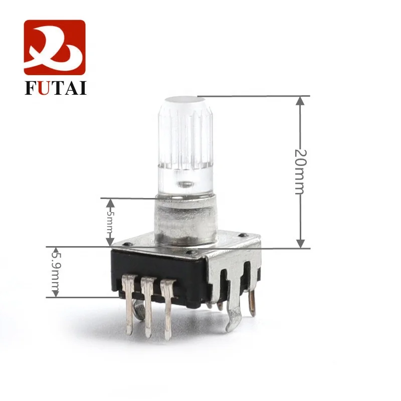 LED-EC12 Audio Encoder Multicolor Light 360 Degree Rotary Encoder 24 Positioning Digital Pulse, Shaft Length 20MM With Push Butt