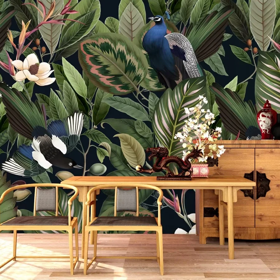 New design 3d wallpaper mysterious jungle birds and peacock wall murals living room wall decor luxury wall arts papier mural