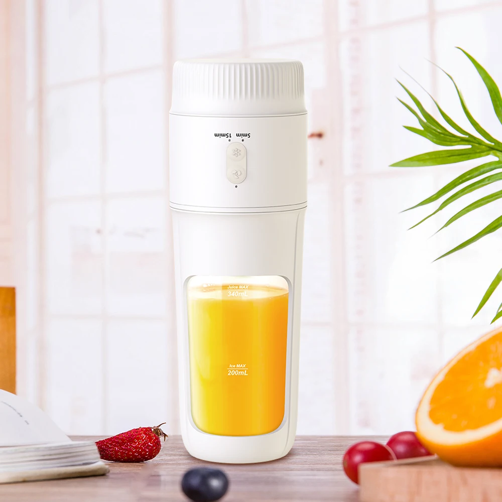 2-in-1 Portable USB C Mini Electric Juicer Machine 200ml Ice Cream Maker and 340ml Fruit Juice Smoothie Blender