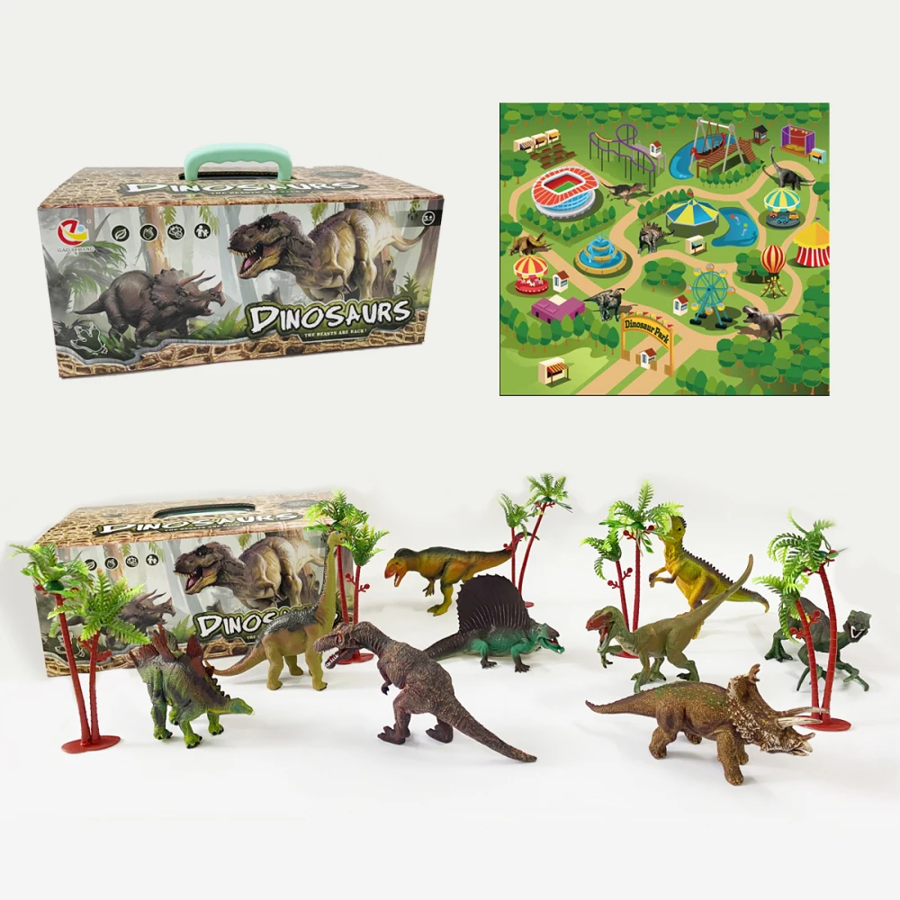 Dinosaur Toys Activity Play Mat Trees, Educational Realistic Dinosaur Play Set to Create a Dino World Including T-Rex Tricerator