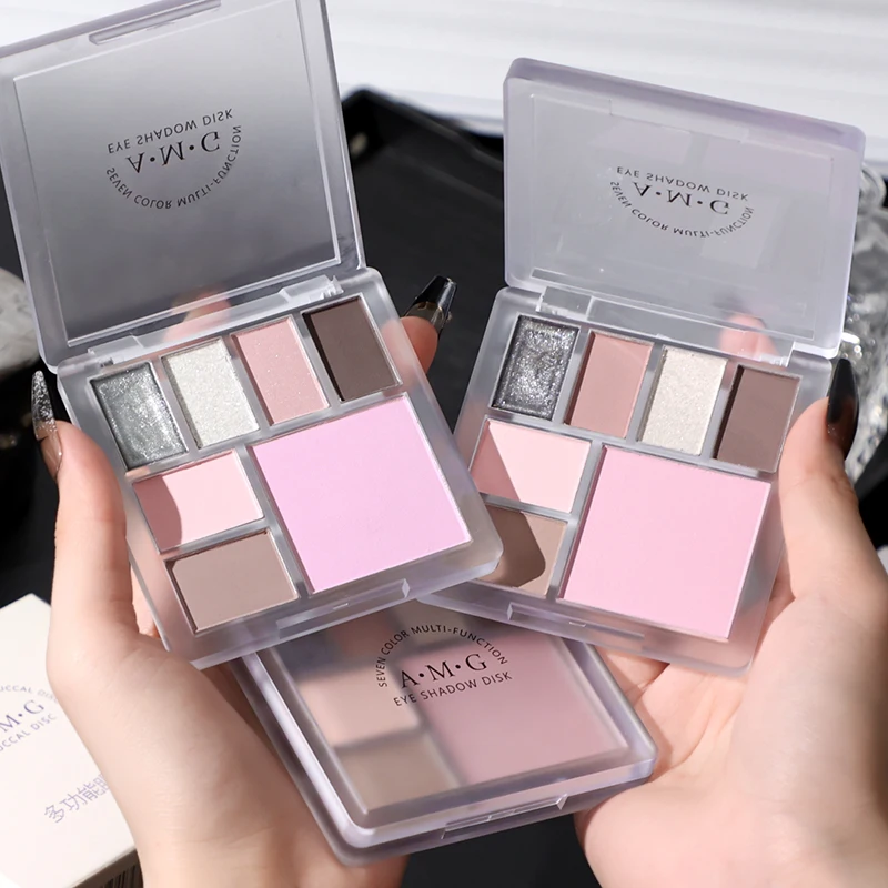 Factory A.M.G Eye Makeup Multifunctional Eye Shadow Pallet Waterproof Long Lasting 7 Colors In 1 Glitter Matte Eyeshadow Palette