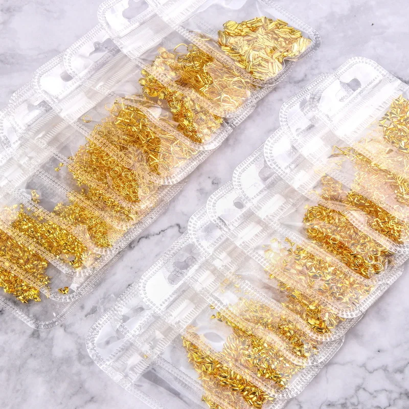 NC09 Metal Rivet 3D Nail Charms Hollow Frame Star Moon Plumage Shell Heart Metal Patch Manicure Jewelry For Nail Art Decoration