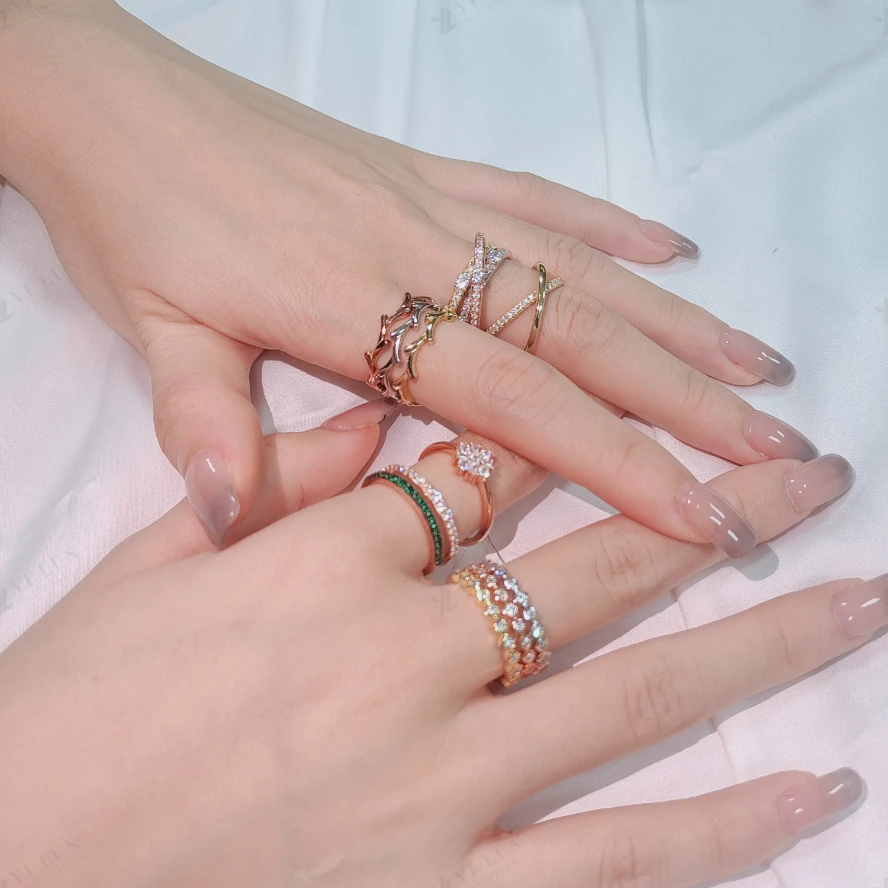 YILUN Rainbow Gemstone Stackable Rings Set 925 Silver Colorful CZ Fashion Layered Look Adjustable Bands Rings Jewelry for Women