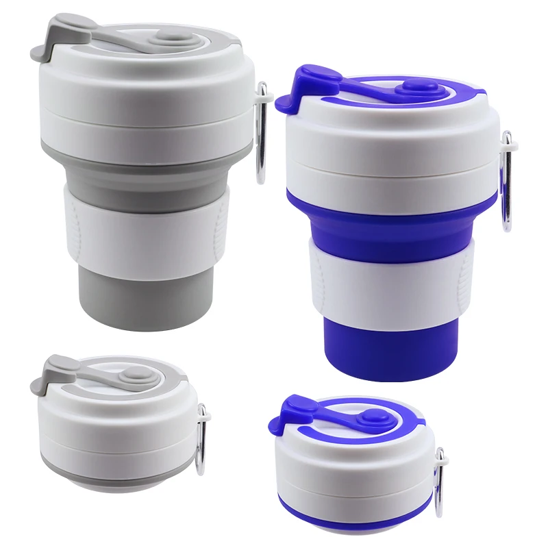 Multifunctional Portable Collapsible Silicone Folding Coffee Cup 13 Ounce Silicon Foldable Travel Mug Cup To Go 350 ml with Lid
