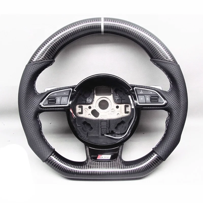 AUTO RACING CAR STEERING WHEEL FOR Audi RS6 RS4 RS5 RS7 SQ5 S4 S5 a4 8p Silver Ring DSG CARBON FIBER STEERING WHEEL CUSTOMIZED