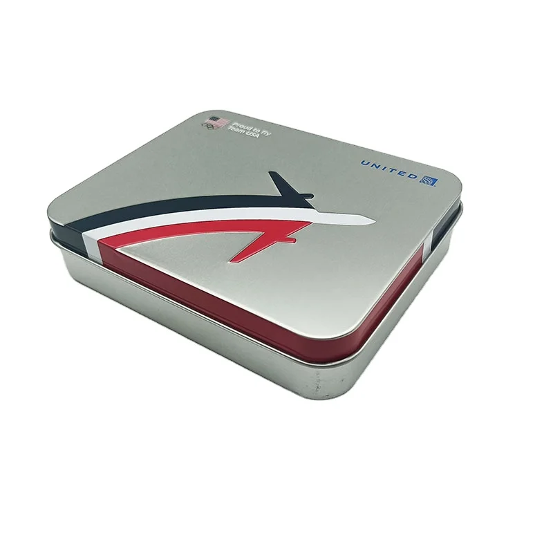 Custom Rectangular Tinplate Box Clamshell Design Metal Can for Tea Candle Food Cosmetic Aerosol Chocolate Packaging