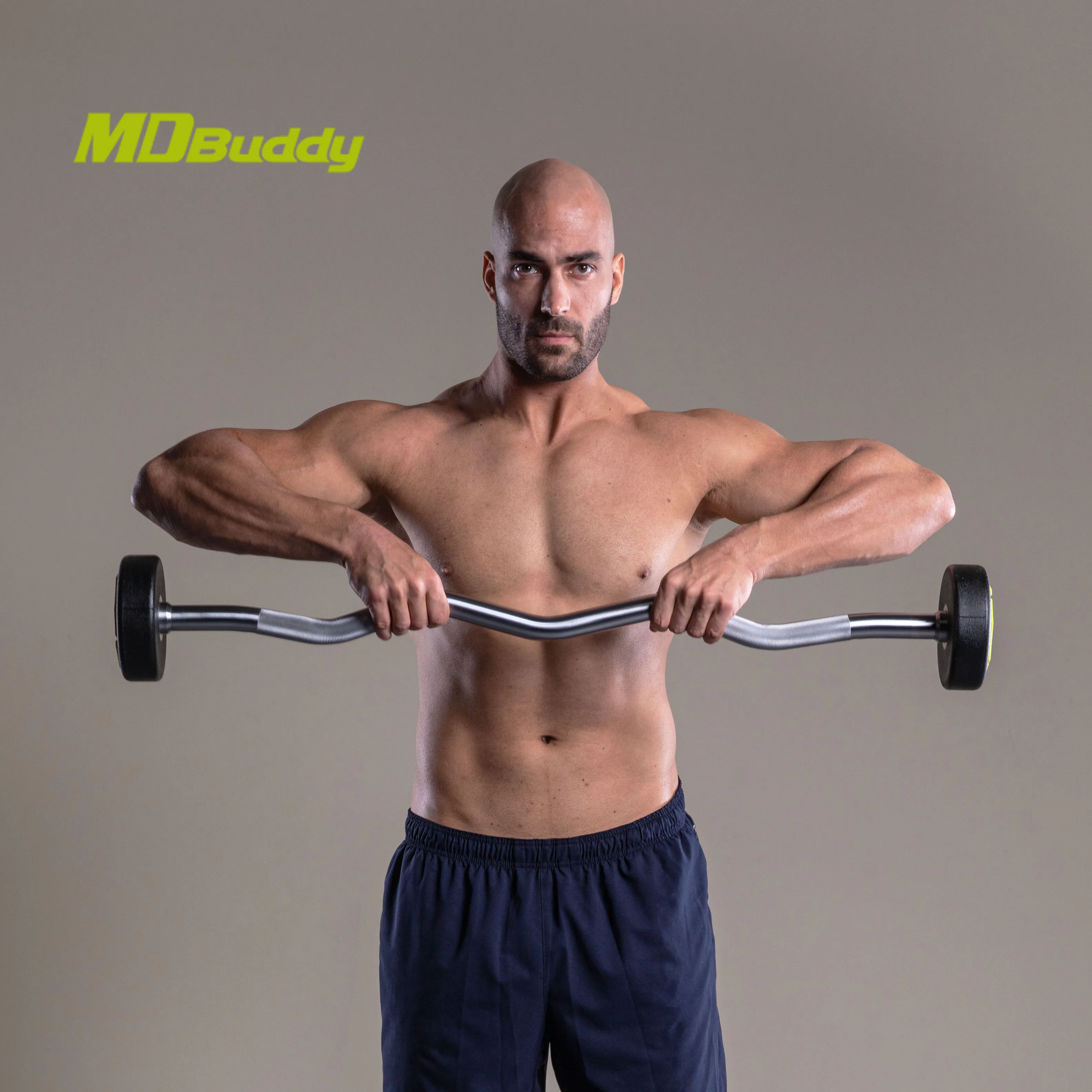 MDBuddy Fixed Easy Curl Bar with PU Weights Urethane Barbell Set Home Gym Use