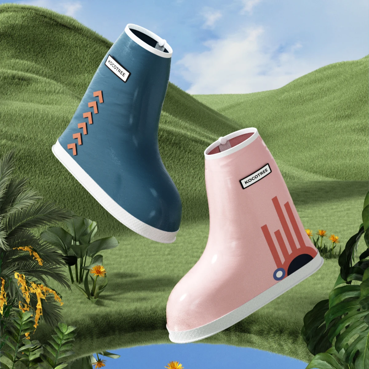 KOCOTREE Cartoon Children Recyclable Reusable Rainproof Anti-slip Washable Rain Shoes Cover