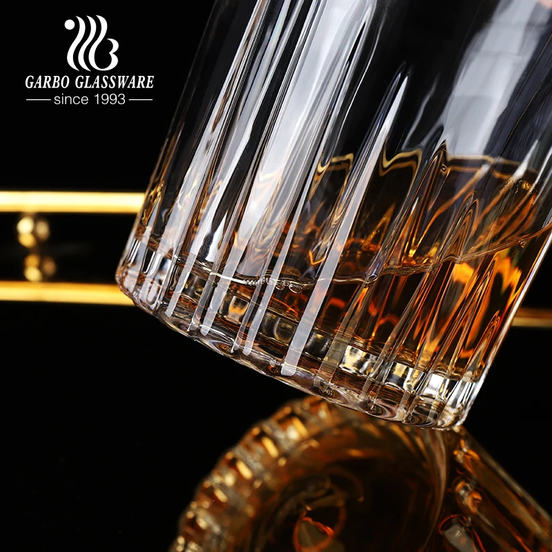 Available Langxu Brand glassware factory in stock whisky glass cups 10oz 11oz 300ml transparent embossed short drink glass