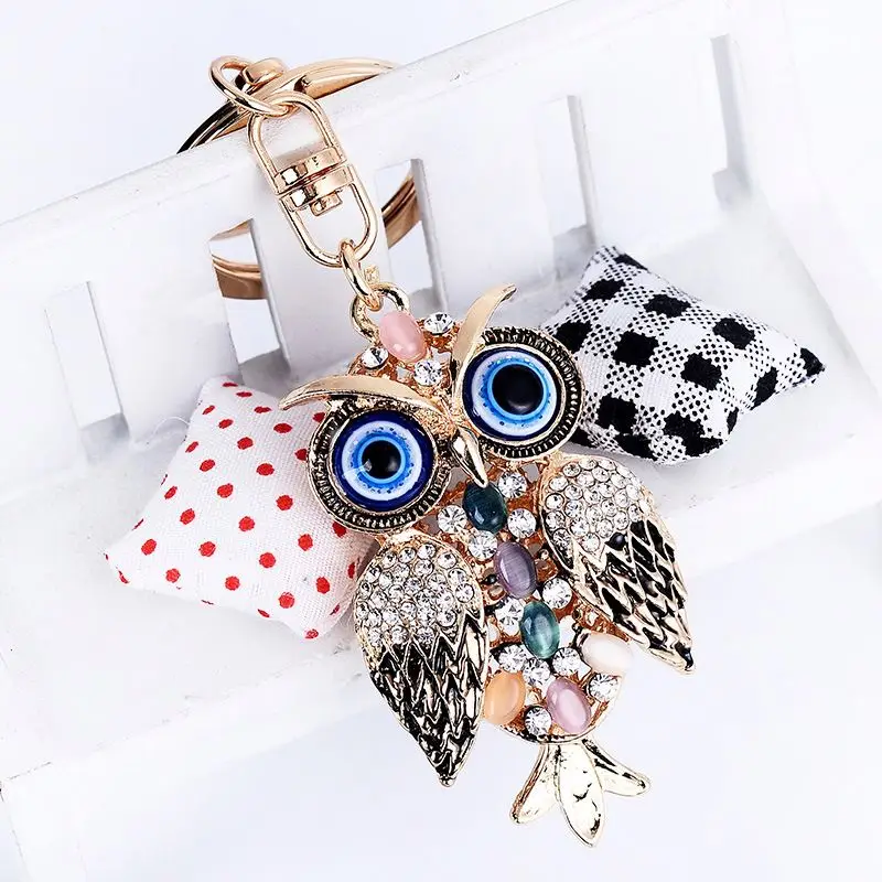 Crystal Rhinestone Vintage Evil Eye Owl Key Ring Blessing Protection Handbags Charm good luck Metal Owl bling bling Key chains
