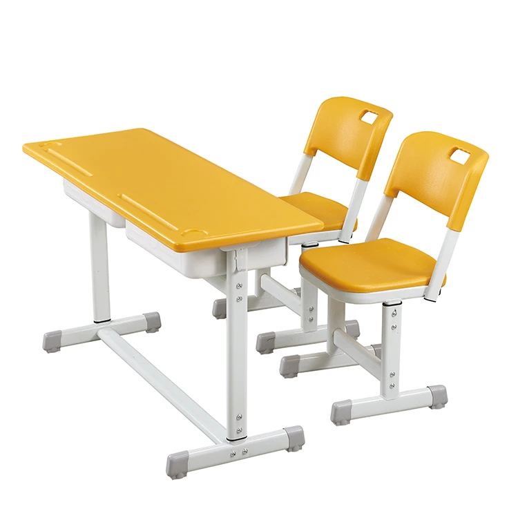 Manufacturer Provides Customizable Pattern School Double Iron Table And Chair With Abs Plastic Top