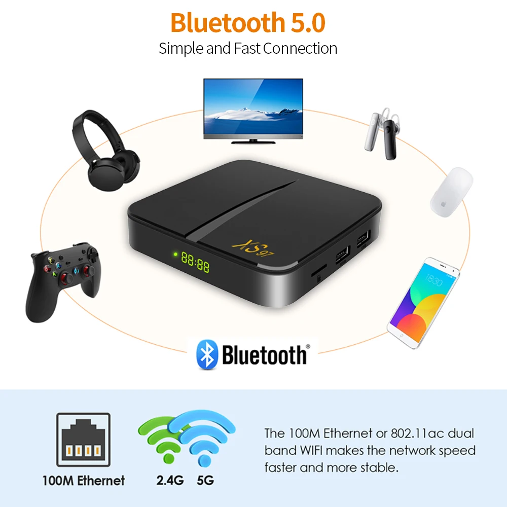 Free Packaging Customization XS97 Smart android 11 tv box with Powerful Amlogic S905W2 4K Ultra HD tvbox