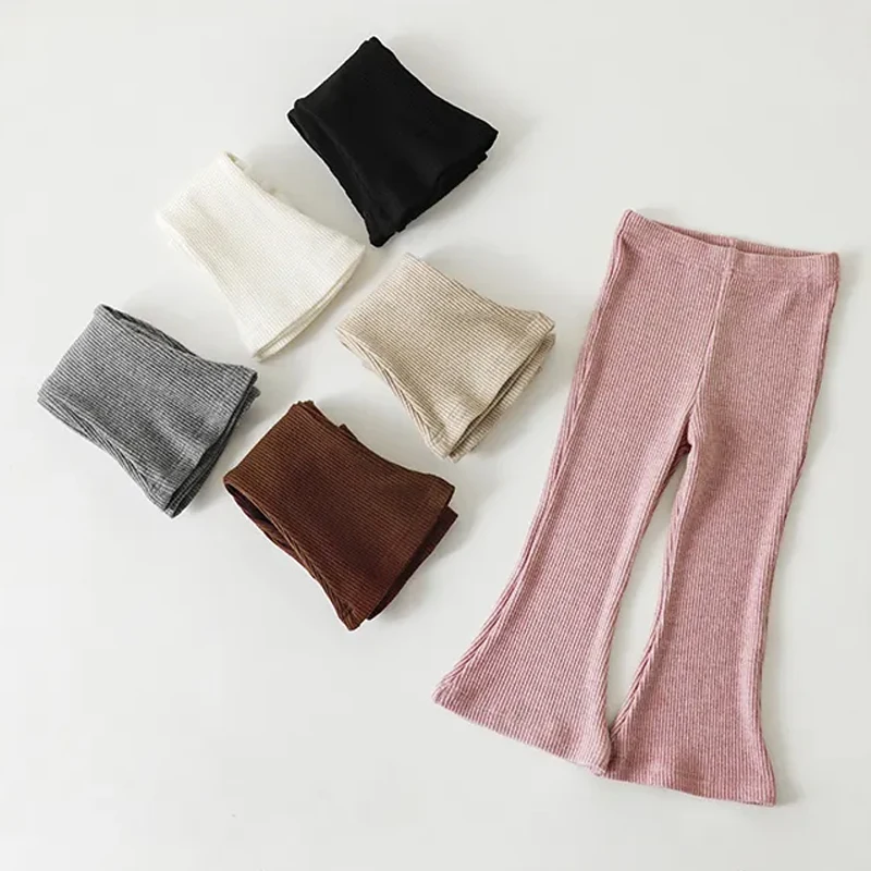 YOEHYAUL Knitted Flared Pants Trousers Leggings For Toddler Children Fashionable Sweet Stretchy Tendon Waist Thermal Leggings