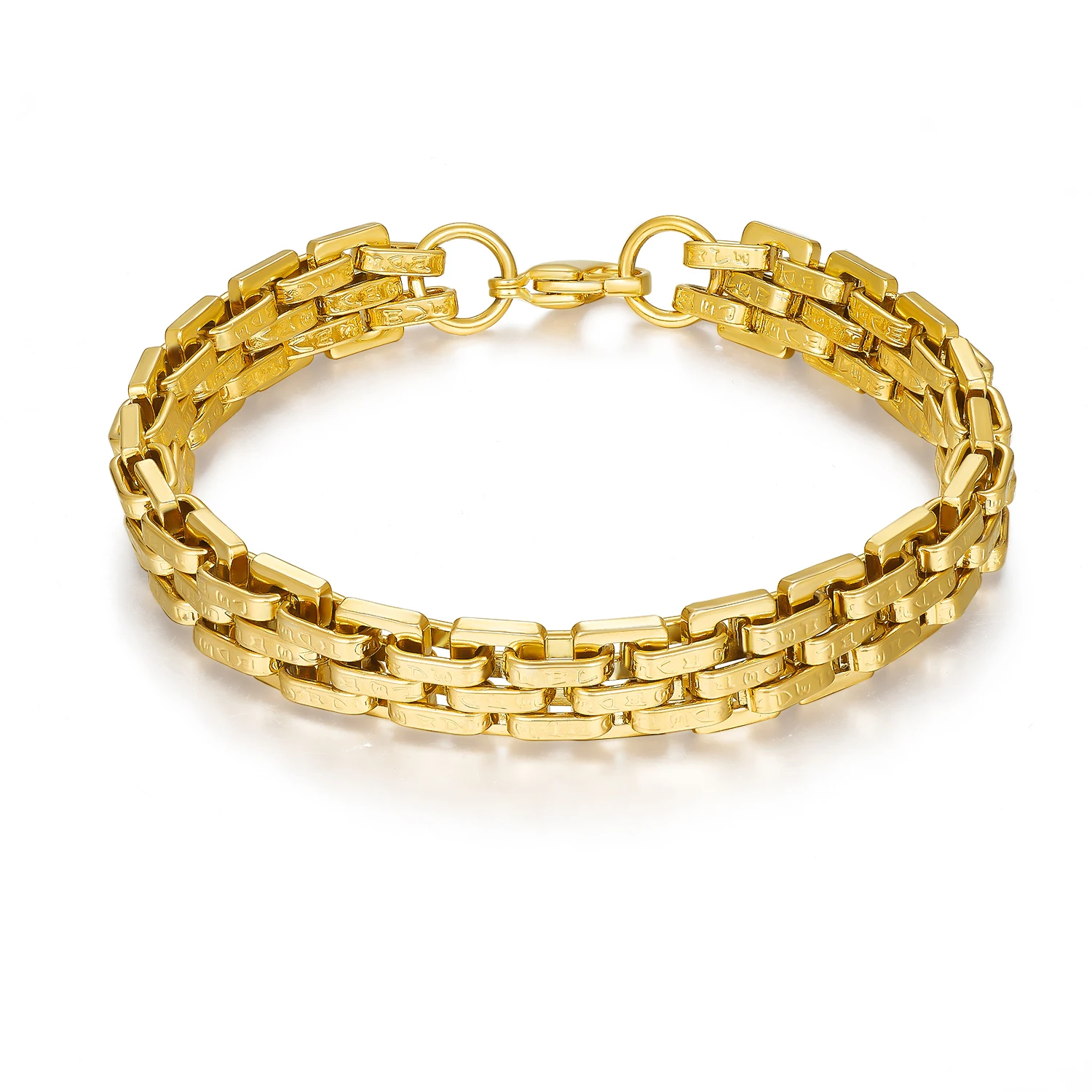 Luxury Classic Wholesale 18K Gold Plated Rune Pattern Geometric Link Chains Charm Bracelets Stainless Steel Men Fine Jewelry