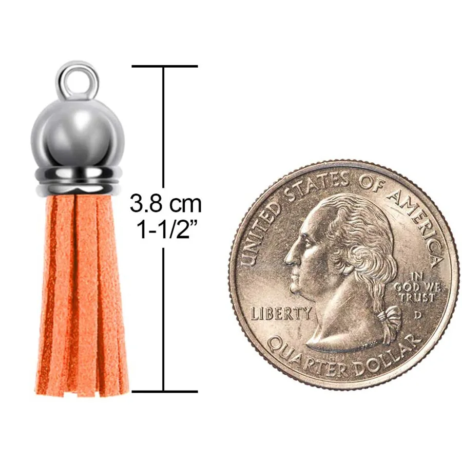 DIY 38mm Gold Sliver Suede Faux Leather Tassel For Keychain Cellphone Straps Jewelry Pendant Charms Finding