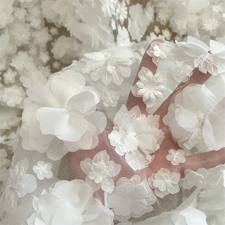 New Allover Luxury Low Price 3D Flower Lace Fabric Embroidery For Wedding Gown