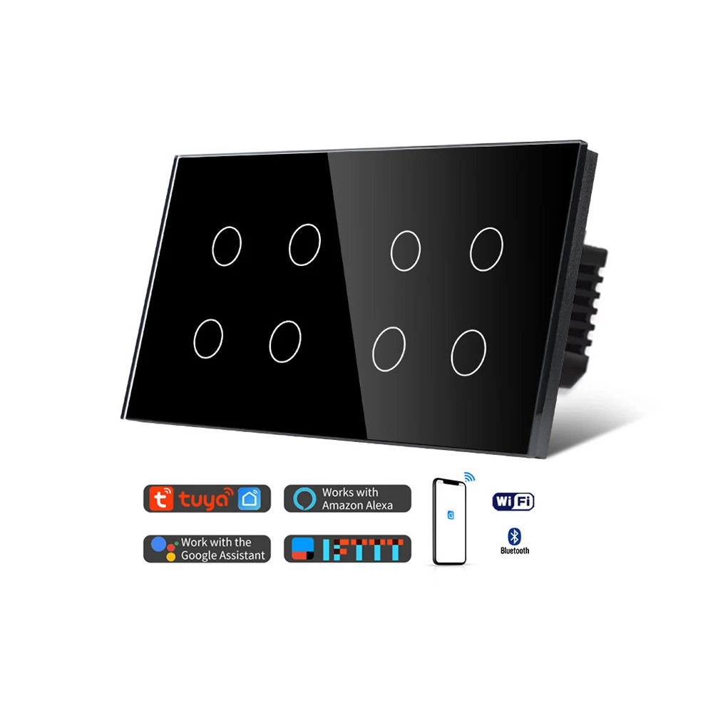 TAWOIA Wenzhou Manufacturer Double Panel Touch Light Switch With Neutral Europe Standard Wifi Smart 8 Gang Glass Switch