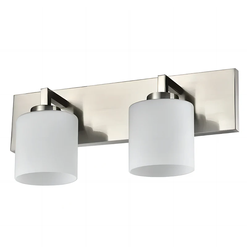 2-Light Vanity, Modern Light with Opal Glass in Polished Nickel and Brushed Nickel, for Bathroom or Powder Room