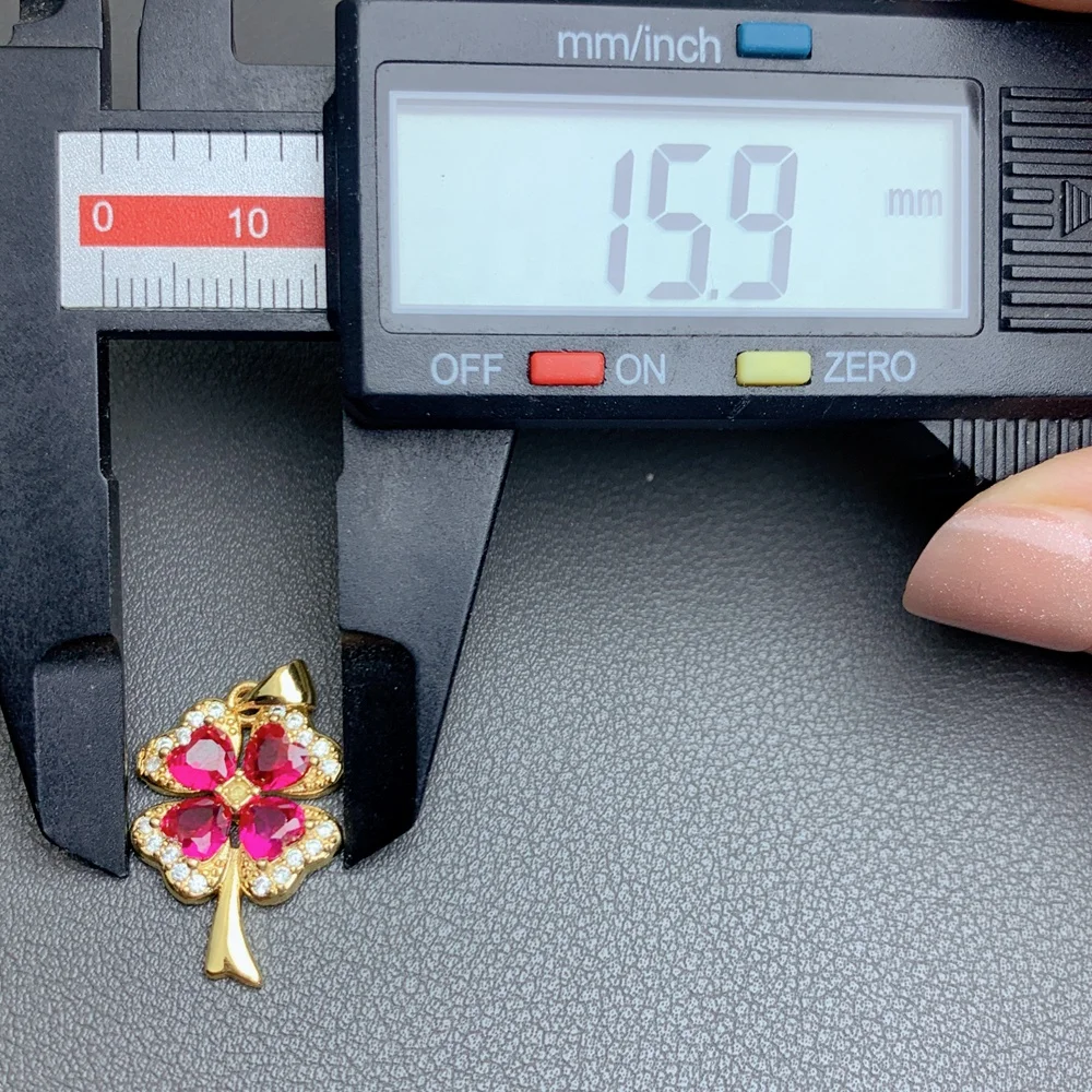 Wholesale Fashion Ruby Rhinestone Four Leaf Clover Pendants Charm Women For Jewelry Making DIY Necklace