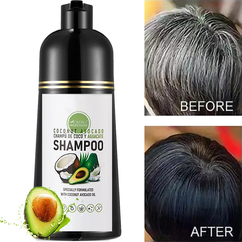 Accept Customize Logo Mokeru 500ml Natural Plant Coconut Oil Avocado Hair Dye Shampoo For Covering Gray Hair Shampoo