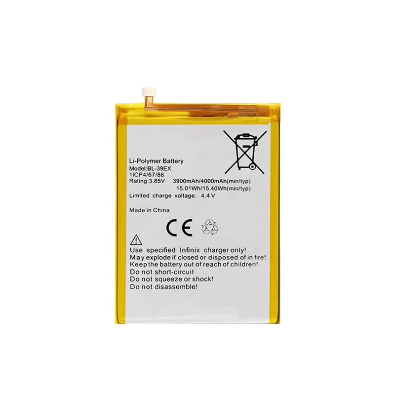 Factory manufacture li-ion polymer battery BL-39EX 4000mAh 3.85V For Infinix X559
