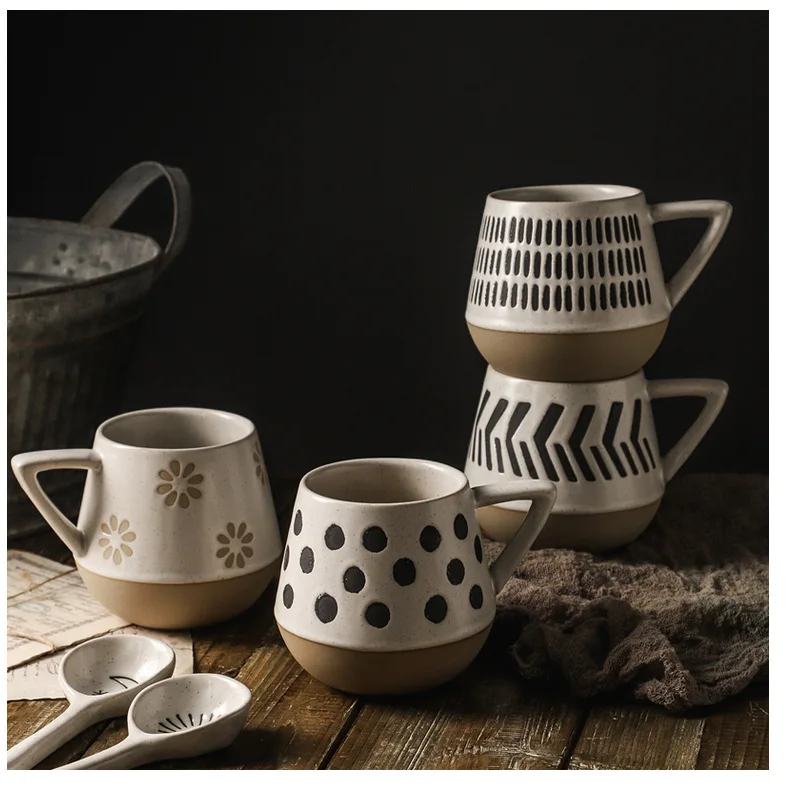 Japanese pottery coffee cup INS vintage  handmade rustic ceramic mug hand painted stoneware coffee mug