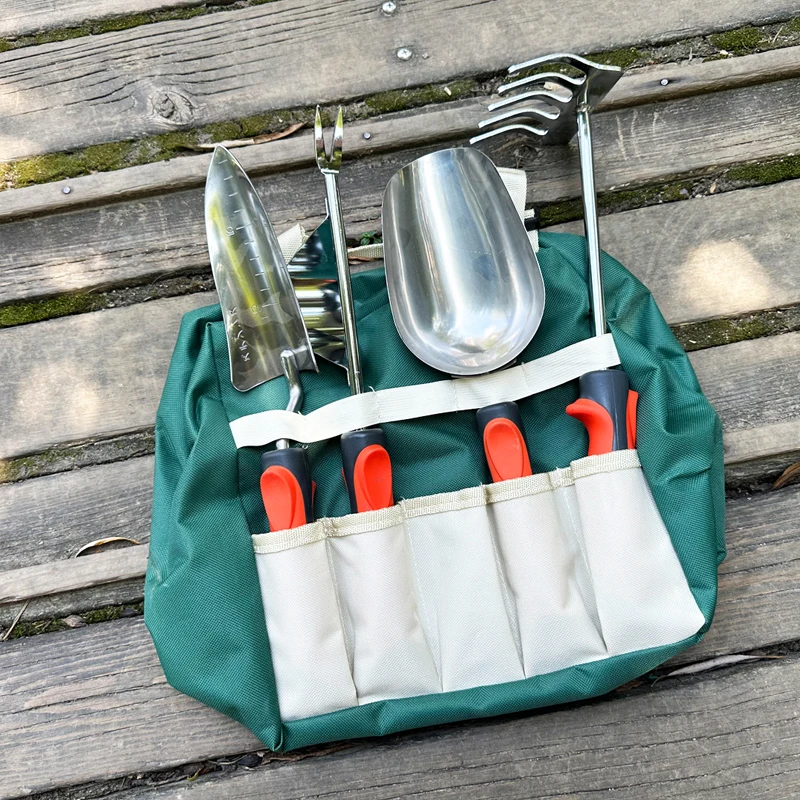 removable portable chair folding outdoor garden chairs with storage bag garden tools bag  hoe shovel rake hand saw shear pruning