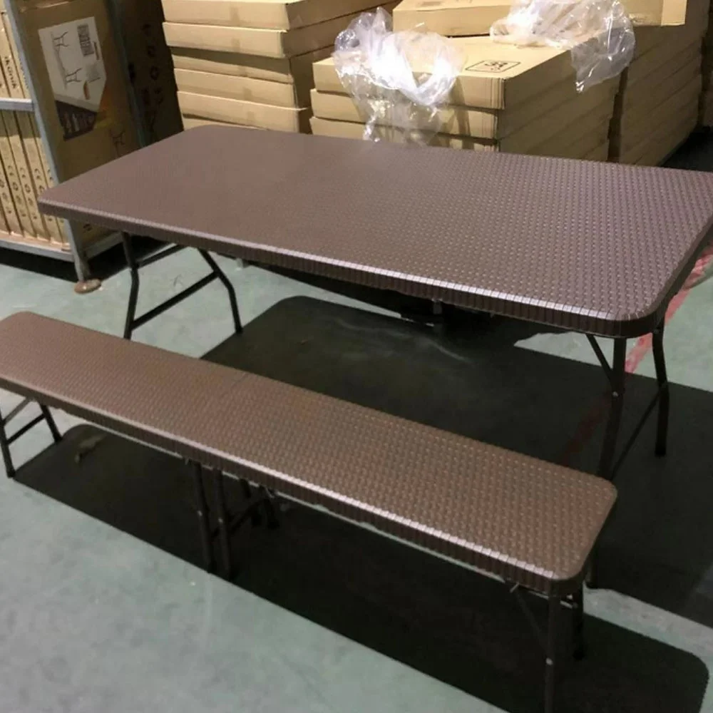 72 Inch HDPE Folded Center Brown Dining Rattan Heavy Duty 6ft Plastic Folding Table