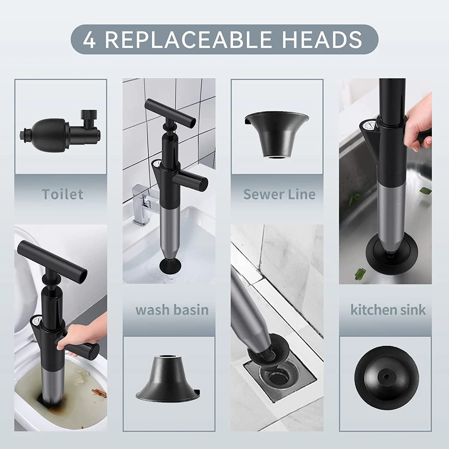 bathroom tools products multifunction vacuum toilet pipe unclog sewer dredge air drain plunger blaster silicone