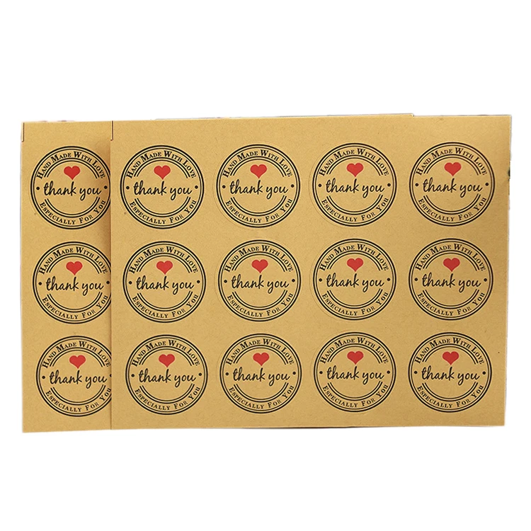 Custom Printing Gift Seal Label Kraft Paper Thank You Stickers Thank You Cards Stickers