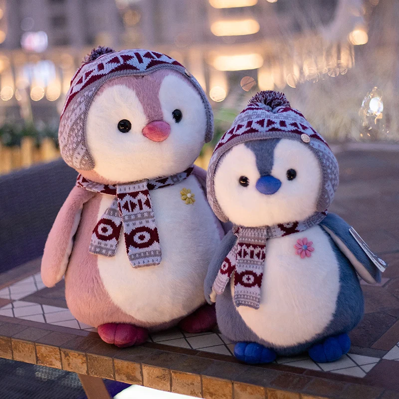 Dropshipping Wholesale Cute Four Colors Stuffed Penguin Toys with Hat and Scarf for Gift