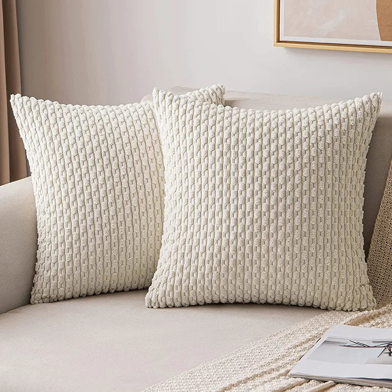 New Modern Decorative Luxury Soft Boho Striped Corduroy Plush Velvet Throw Pillow Case Cushion Cover Pillowcase