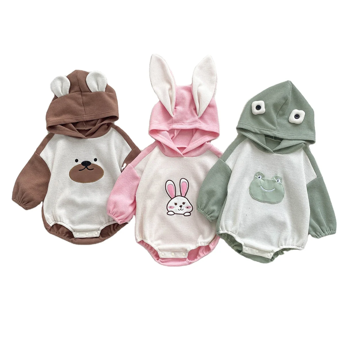 Autumn Infant Toddler Long Sleeve Boutique Baby Girl Boy Hooded Romper Sweater Kids Rabbit Frog Bear Pattern Romper Clothing