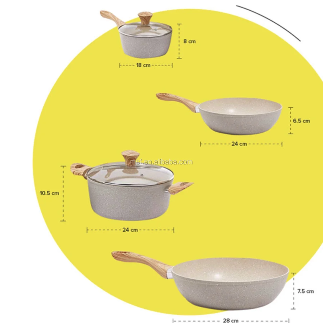 Cookware Sets Granite Coating 6pieces Set Forged Aluminum Marble Non Stick Coating Bakelite Handle with Wooden Silicon Coating