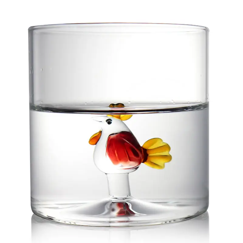 Wholesale Customized 3D Glass Coffee Mug Cartoon Borosilicate Glass Milk Cup Animal Inside Glass Mug