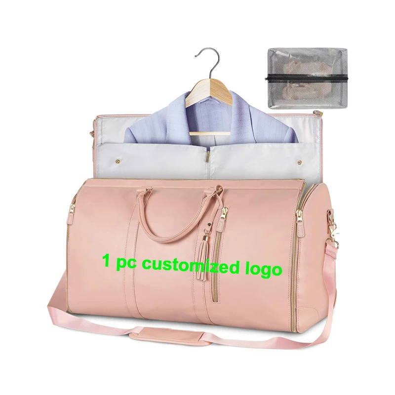 Free customization Fashion Luxury Foldable Pink Travel Fitness PU Leather Luggage For Women Carry On Clothing Bag