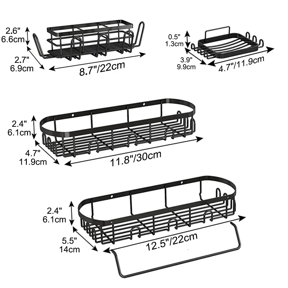 4 pack-stainless steel adhesive corner shelf shower caddy wall mounted bathroom organizers storage rack with hooks