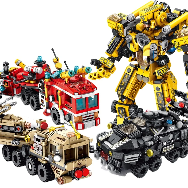 Panrose 633019 composite engineering truck fire truck robot assembly small particles children boy assembly play
