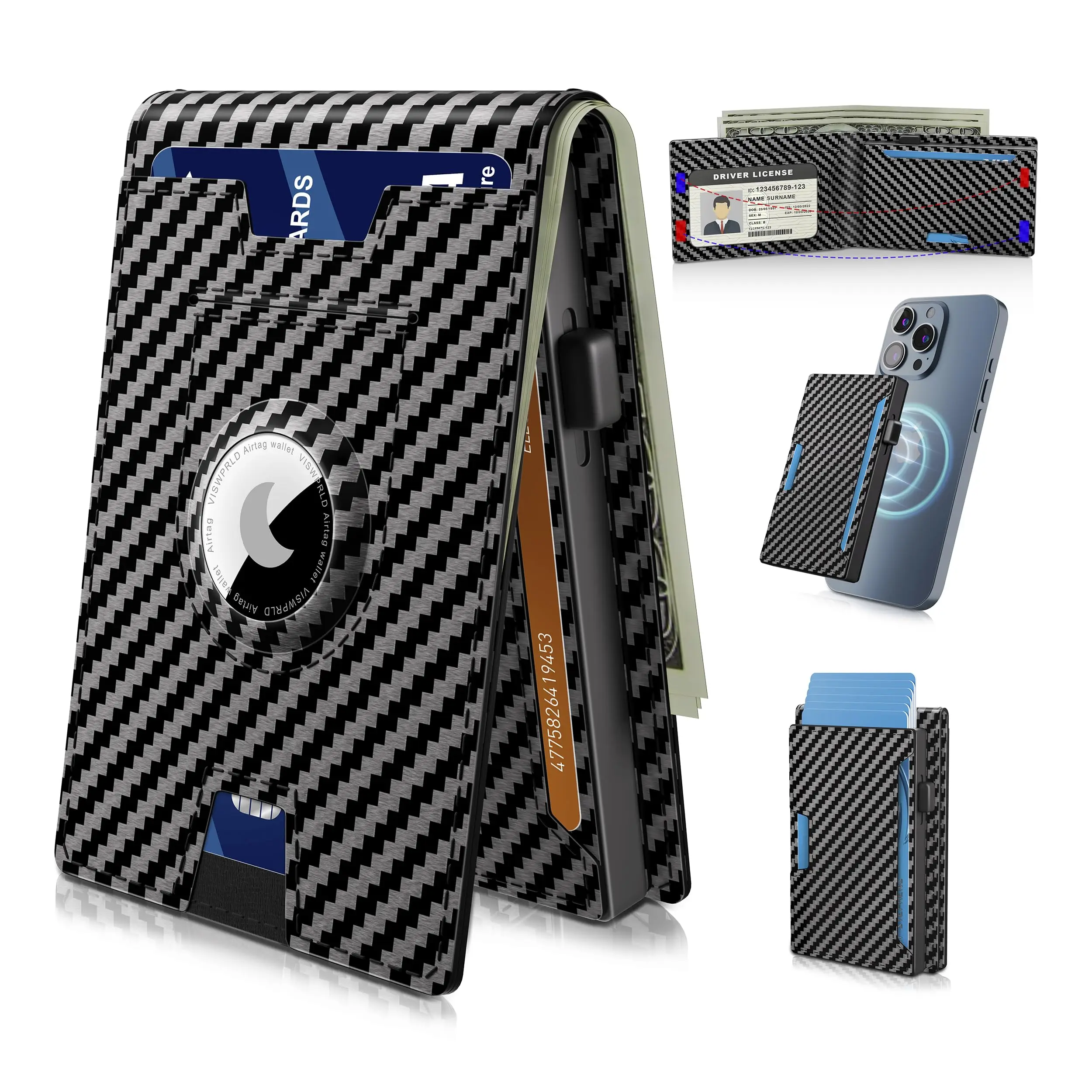 Custom Leather Credit Card Holder Air Tag Wallet RFID Blocking Minimalist Metal Aluminum Pop Up Magnetic Wallet