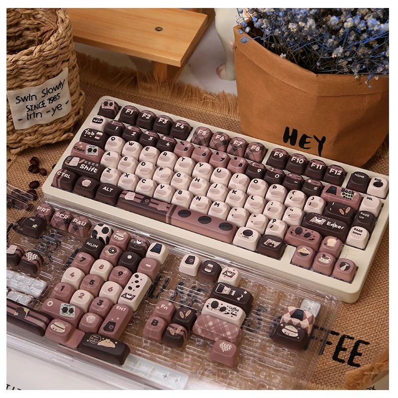 ZUOYA Coffee Bean Theme  Keycaps 131 Keys PBT Dye Sublimation Key Caps for 61/84/75/104 Keys Mechanical Keyboard